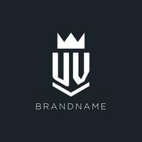 UV logo with shield and crown, initial monogram logo design vector