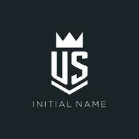 US logo with shield and crown, initial monogram logo design vector