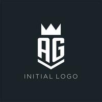 AG logo with shield and crown, initial monogram logo design vector