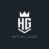 HG logo with shield and crown, initial monogram logo design vector