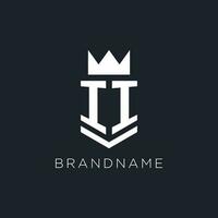 II logo with shield and crown, initial monogram logo design vector