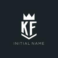 KF logo with shield and crown, initial monogram logo design vector