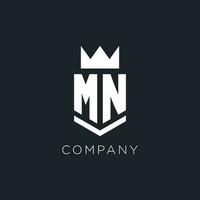 MN logo with shield and crown, initial monogram logo design vector