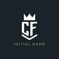 CF logo with shield and crown, initial monogram logo design vector