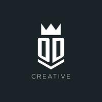 OD logo with shield and crown, initial monogram logo design vector