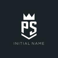 PS logo with shield and crown, initial monogram logo design vector