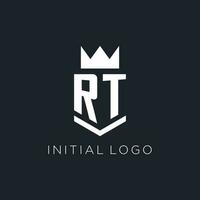RT logo with shield and crown, initial monogram logo design vector