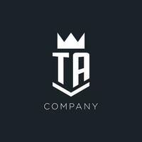 TA logo with shield and crown, initial monogram logo design vector