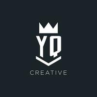 YQ logo with shield and crown, initial monogram logo design vector