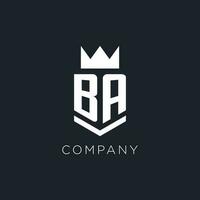 BA logo with shield and crown, initial monogram logo design vector