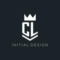 CL logo with shield and crown, initial monogram logo design vector