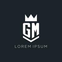 GM logo with shield and crown, initial monogram logo design vector