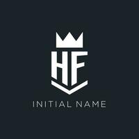 HF logo with shield and crown, initial monogram logo design vector