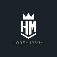 HM logo with shield and crown, initial monogram logo design vector