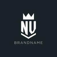 NV logo with shield and crown, initial monogram logo design vector