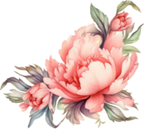 Pink Flowers wreath watercolor illustration. png