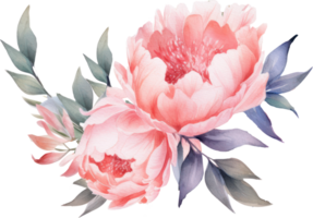 Pink Flowers wreath watercolor illustration. png