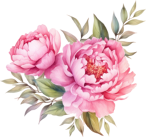 Pink Flowers wreath watercolor illustration. png