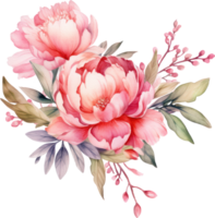 Pink Flowers wreath watercolor illustration. png