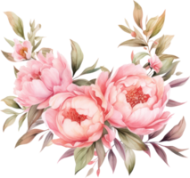 rosa blommor krans vattenfärg illustration. ai genererad png
