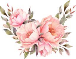 Pink Flowers wreath watercolor illustration. png