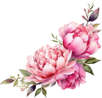Pink Flowers wreath watercolor illustration. png