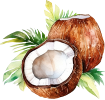 noix de coco fruit aquarelle. ai généré png