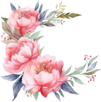 Pink Flowers wreath watercolor illustration. png