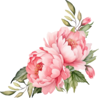 Pink Flowers wreath watercolor illustration. png