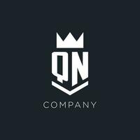 QN logo with shield and crown, initial monogram logo design vector