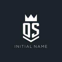 OS logo with shield and crown, initial monogram logo design vector