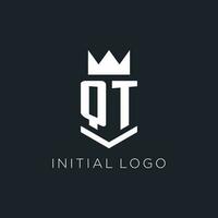 QT logo with shield and crown, initial monogram logo design vector