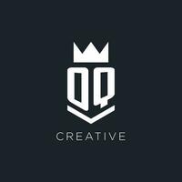 OQ logo with shield and crown, initial monogram logo design vector