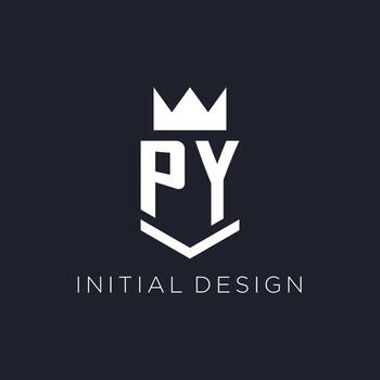 PY logo with shield and crown, initial monogram logo design vector