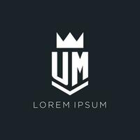 UM logo with shield and crown, initial monogram logo design vector