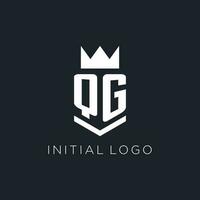 QG logo with shield and crown, initial monogram logo design vector
