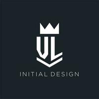 VL logo with shield and crown, initial monogram logo design vector