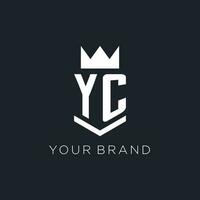 YC logo with shield and crown, initial monogram logo design vector