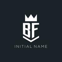 BF logo with shield and crown, initial monogram logo design vector