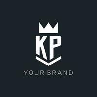 KP logo with shield and crown, initial monogram logo design vector