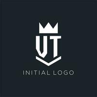 VT logo with shield and crown, initial monogram logo design vector