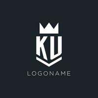 KU logo with shield and crown, initial monogram logo design vector
