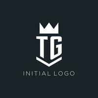 TG logo with shield and crown, initial monogram logo design vector