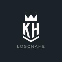 kh logo con proteger y corona, inicial monograma logo diseño vector