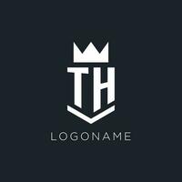 TH logo with shield and crown, initial monogram logo design vector