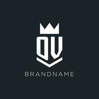 OV logo with shield and crown, initial monogram logo design vector