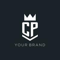 CP logo with shield and crown, initial monogram logo design vector