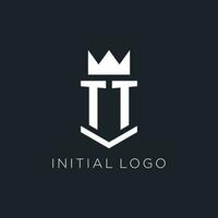 TT logo with shield and crown, initial monogram logo design vector