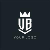 VB logo with shield and crown, initial monogram logo design vector