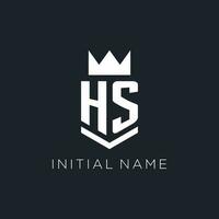 HS logo with shield and crown, initial monogram logo design vector
